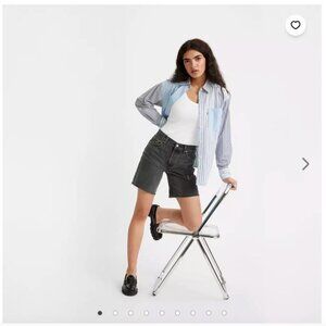 Levis 501 90s Shorts Womens 24 Black Distressed Denim High Rise Frayed Hem New